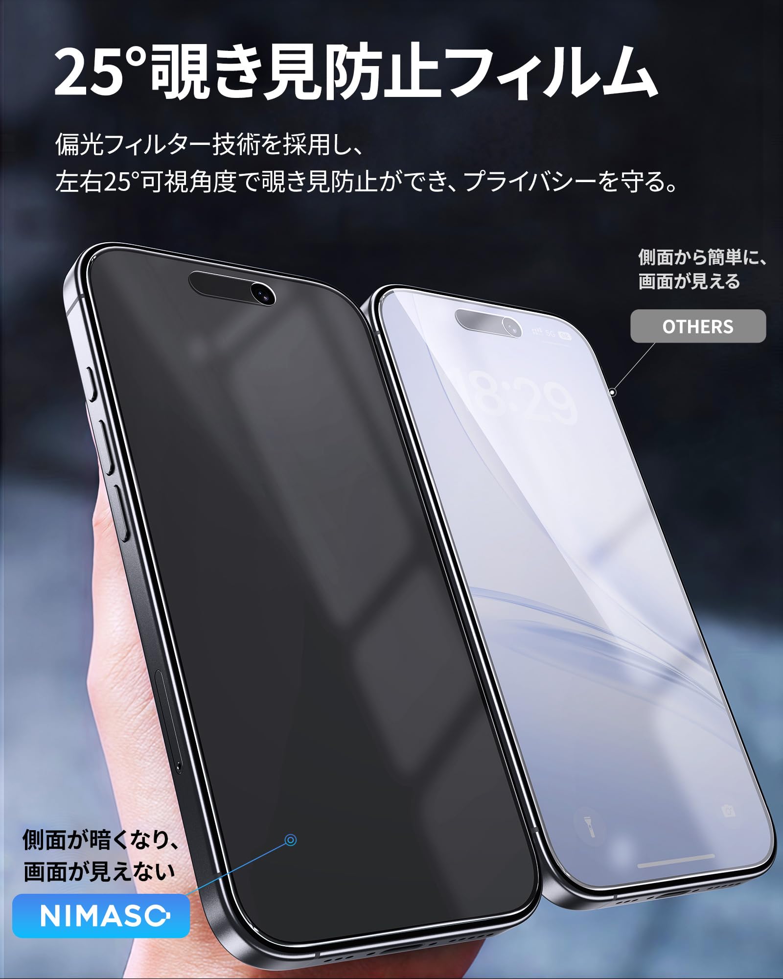Amazon | 「バリ楽Box」NIMASO 2in1 アンチグレア+覗き見防止 iPhone